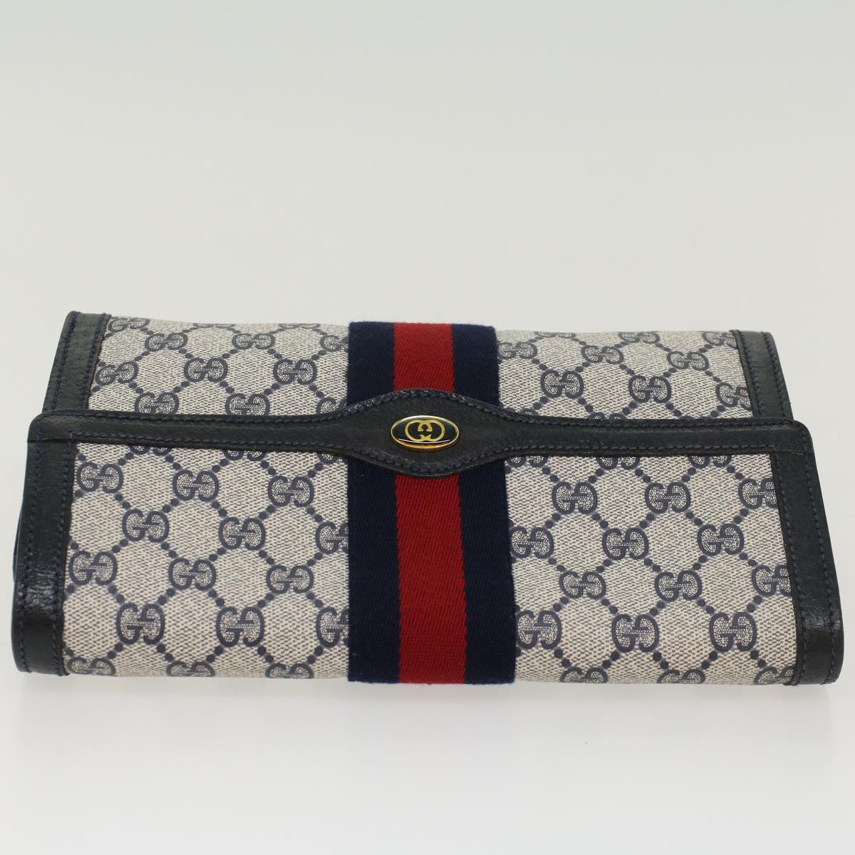 GUCCI GG Canvas Sherry Line Clutch Bag Gray Red Navy 89•01•006 44806