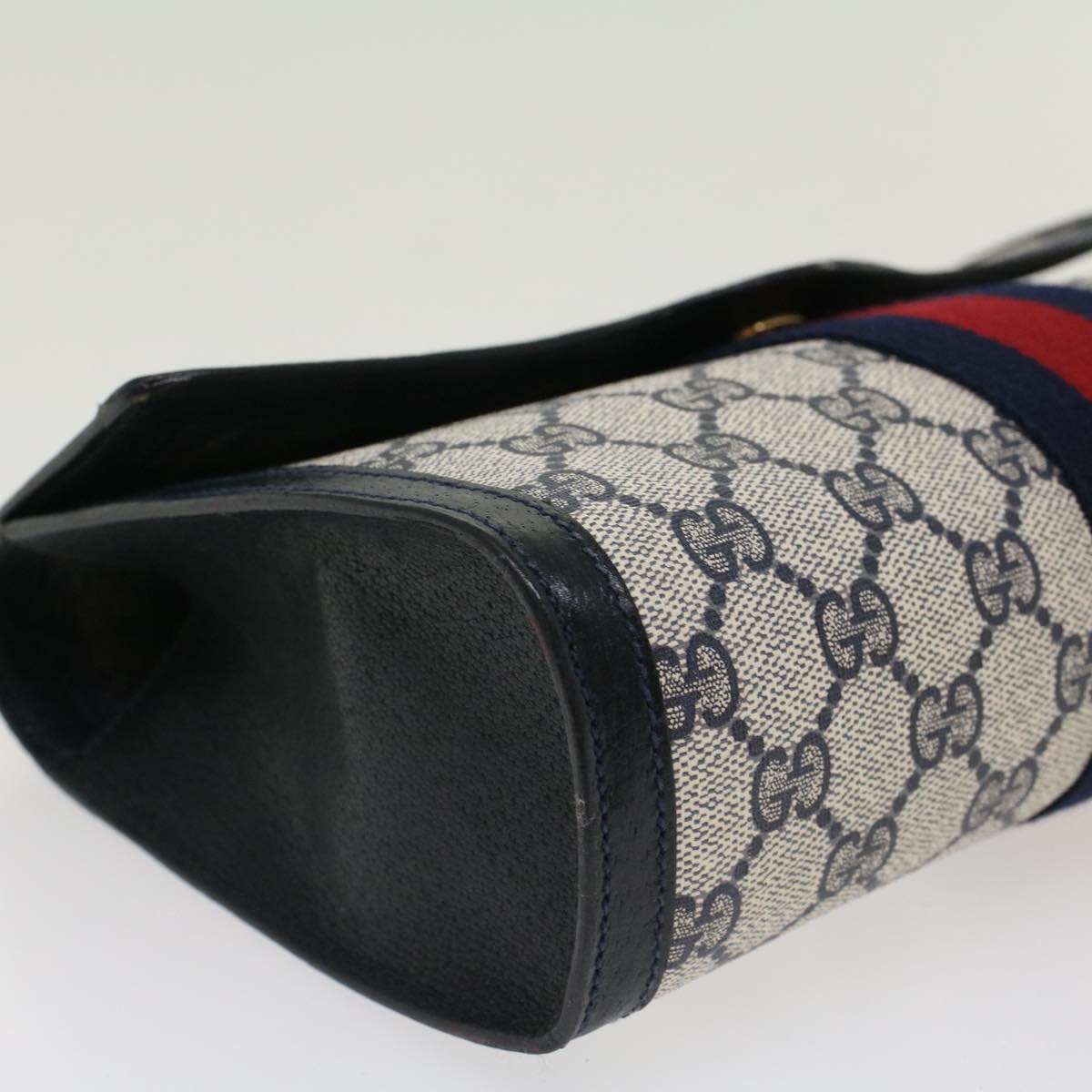 GUCCI GG Canvas Sherry Line Clutch Bag Gray Red Navy 89•01•006 44806