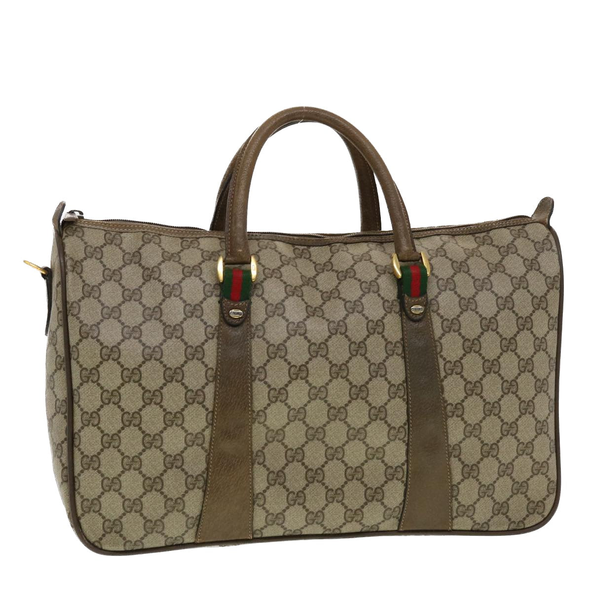 GUCCI GG Canvas Web Sherry Line Boston Bag Beige Red 39•02•041 44811