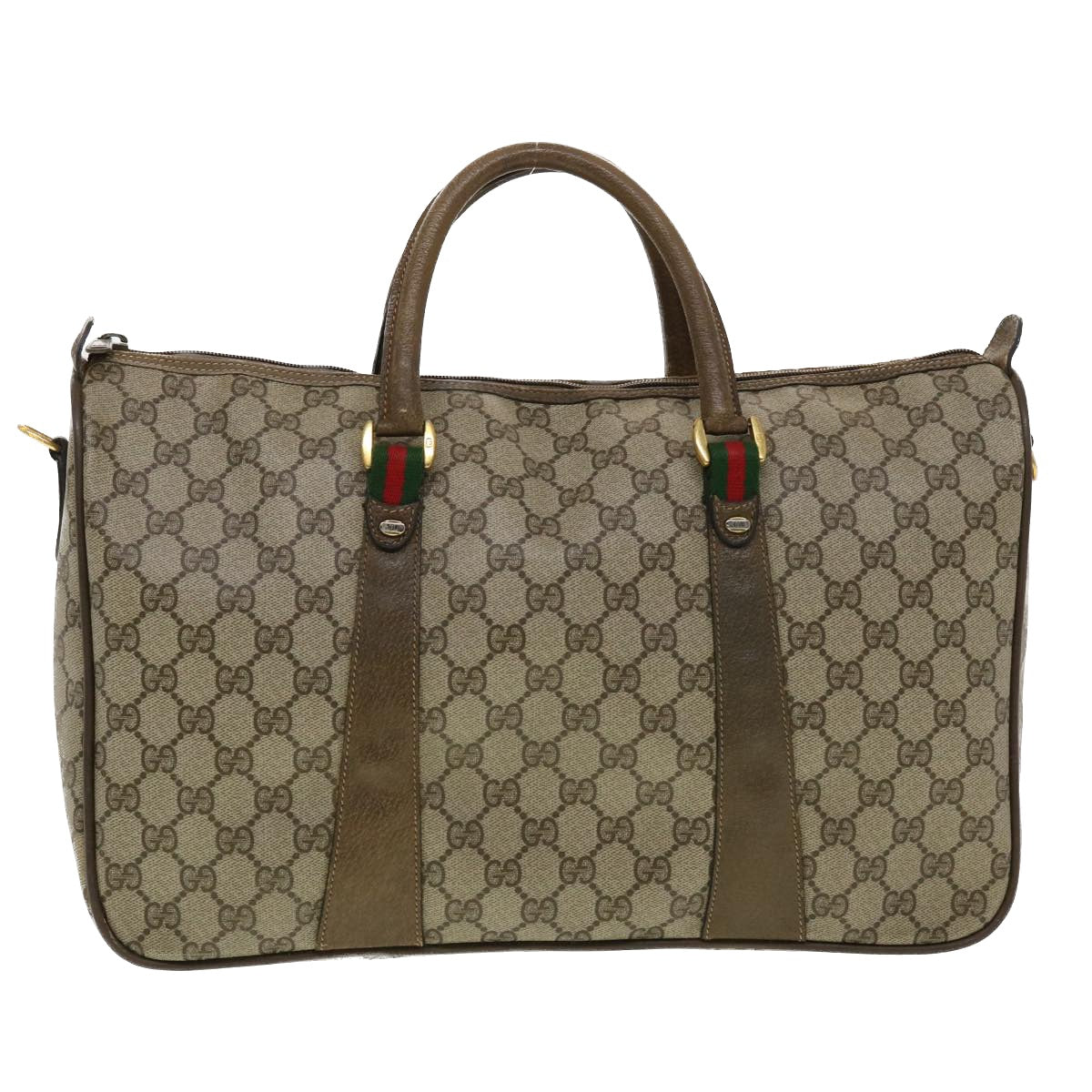 GUCCI GG Canvas Web Sherry Line Boston Bag Beige Red 39•02•041 44811