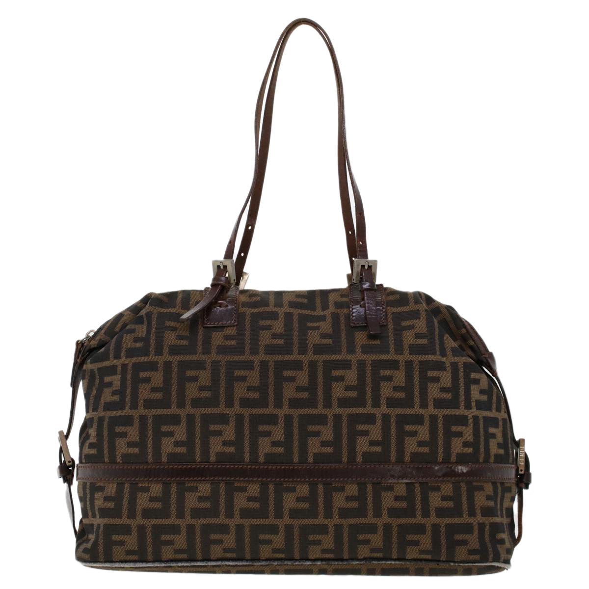 FENDI Zucca Canvas Shoulder Bag Nylon Brown Black 45029