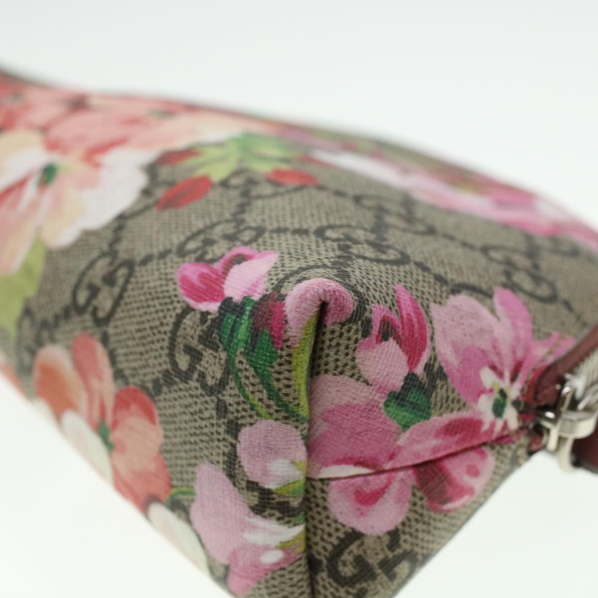 GUCCI GG Canvas Floral Cosmetic Pouch PVC Leather Beige Pink 431380 45046