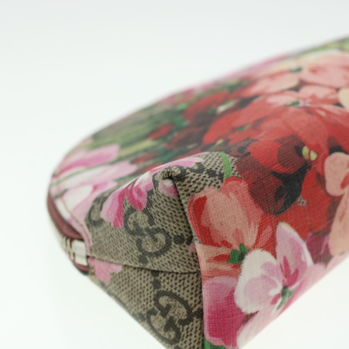 GUCCI GG Canvas Floral Cosmetic Pouch PVC Leather Beige Pink 431380 45046