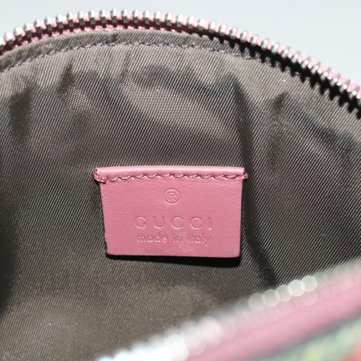 GUCCI GG Canvas Floral Cosmetic Pouch PVC Leather Beige Pink 431380 45046