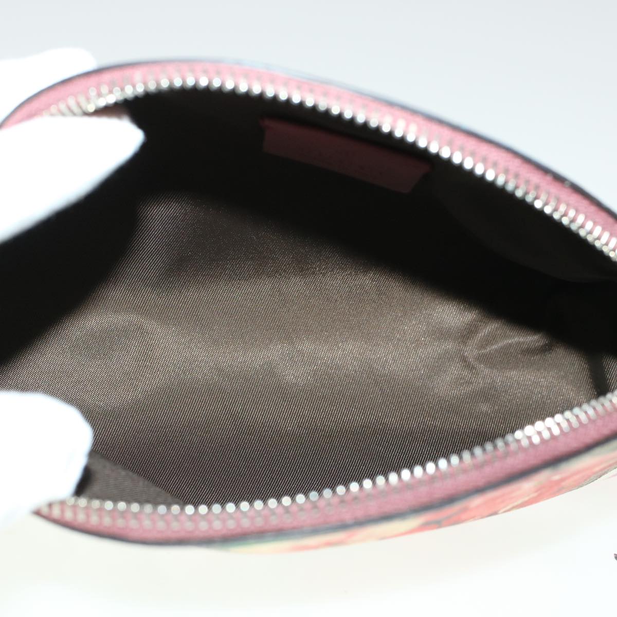 GUCCI GG Canvas Floral Cosmetic Pouch PVC Leather Beige Pink 431380 45046