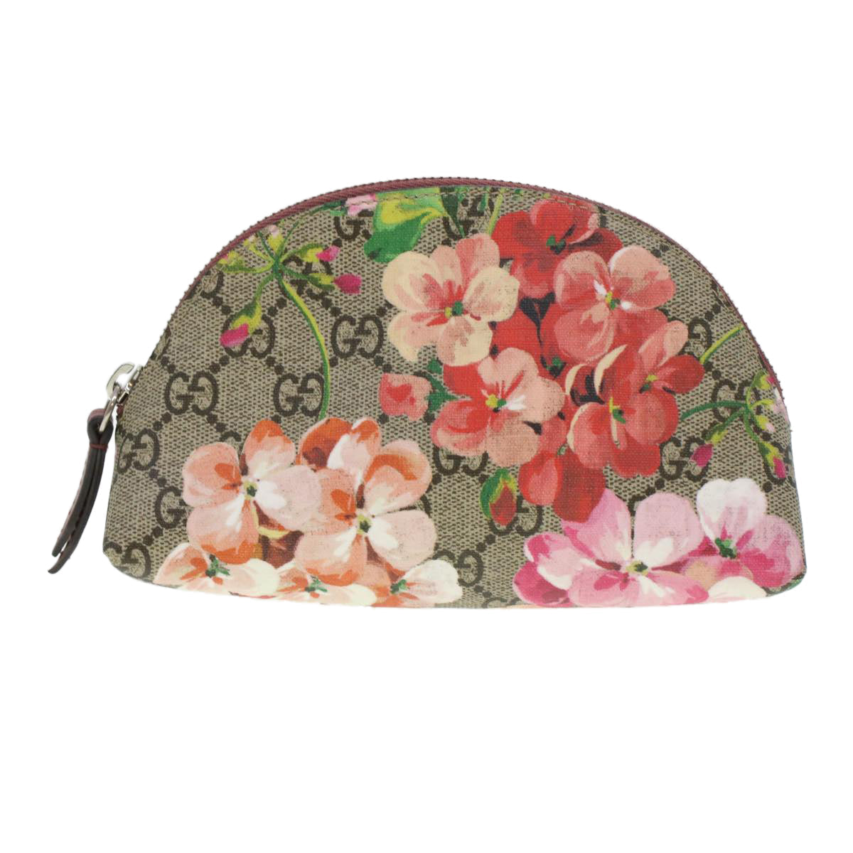 GUCCI GG Canvas Floral Cosmetic Pouch PVC Leather Beige Pink 431380 45046