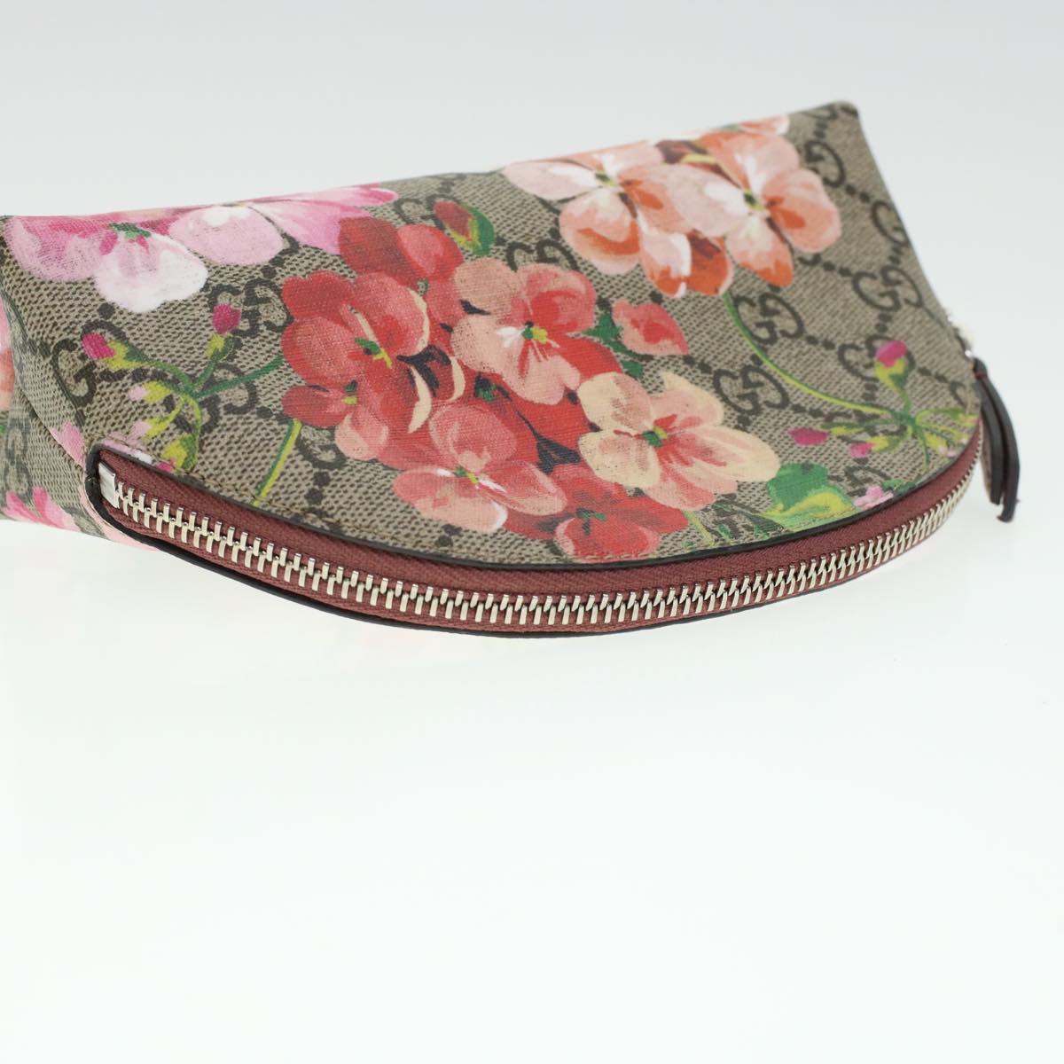 GUCCI GG Canvas Floral Cosmetic Pouch PVC Leather Beige Pink 431380 45046