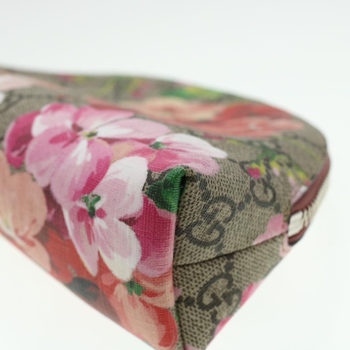GUCCI GG Canvas Floral Cosmetic Pouch PVC Leather Beige Pink 431380 45046