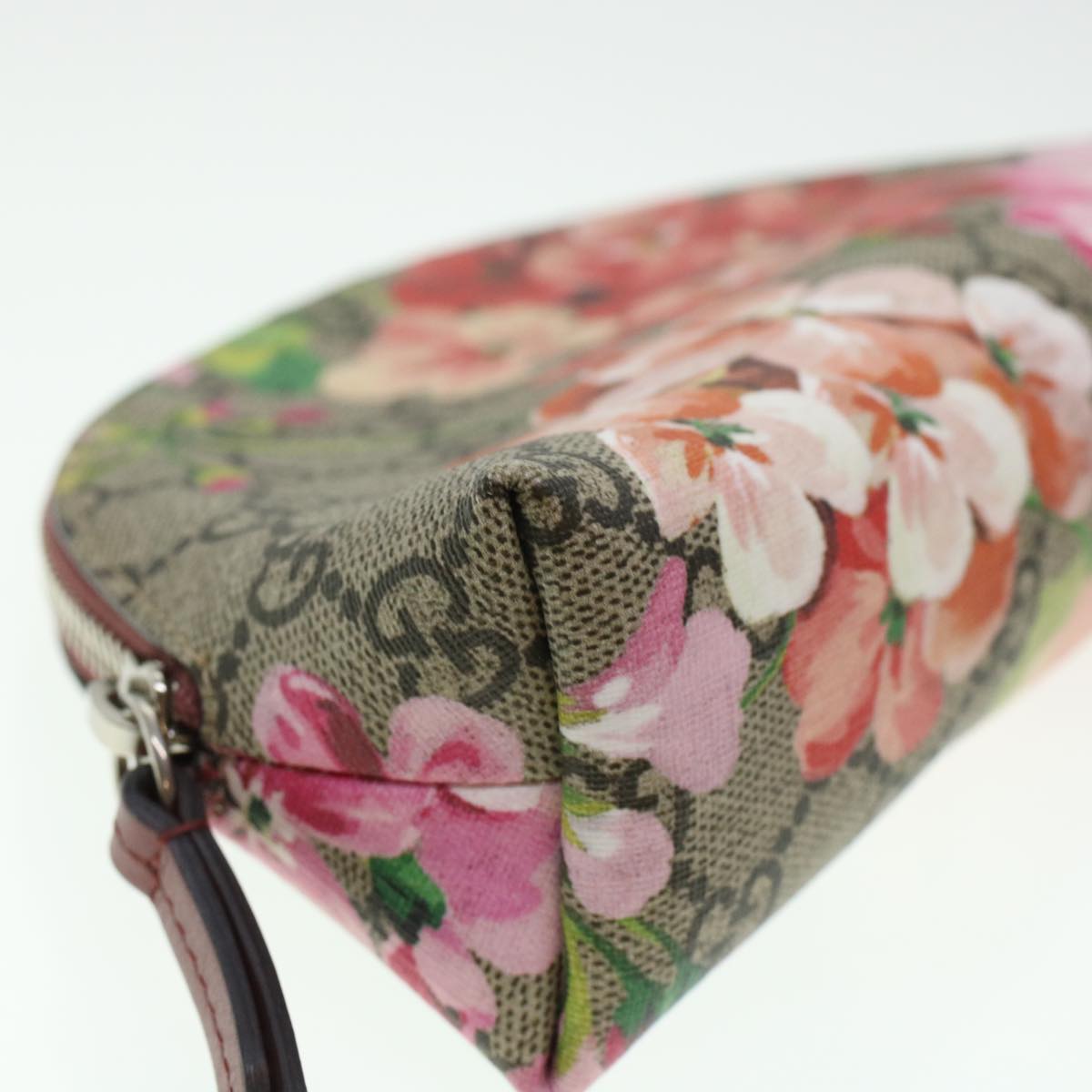 GUCCI GG Canvas Floral Cosmetic Pouch PVC Leather Beige Pink 431380 45046