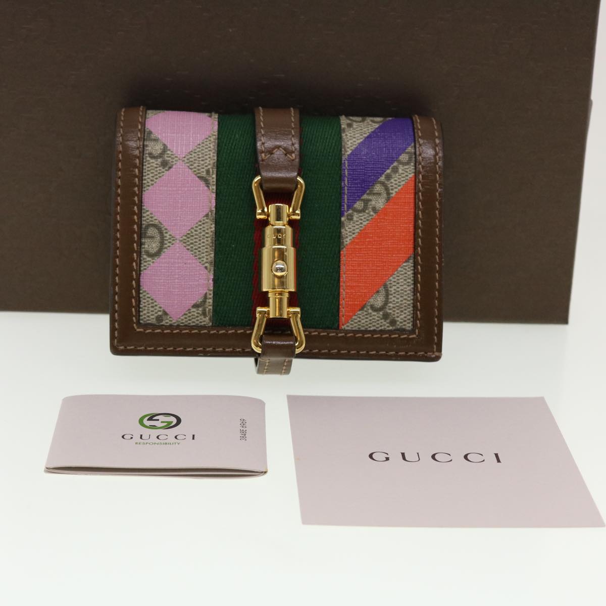 GUCCI GG Canvas Jackie Web Sherry Line Wallet PVC Beige 645536 45099