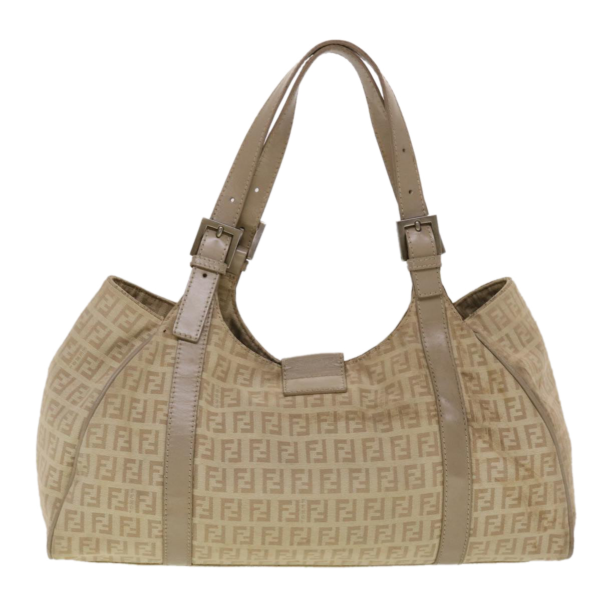 FENDI Zucchino Canvas Mamma Baguette Hand Bag Leather Beige 45281