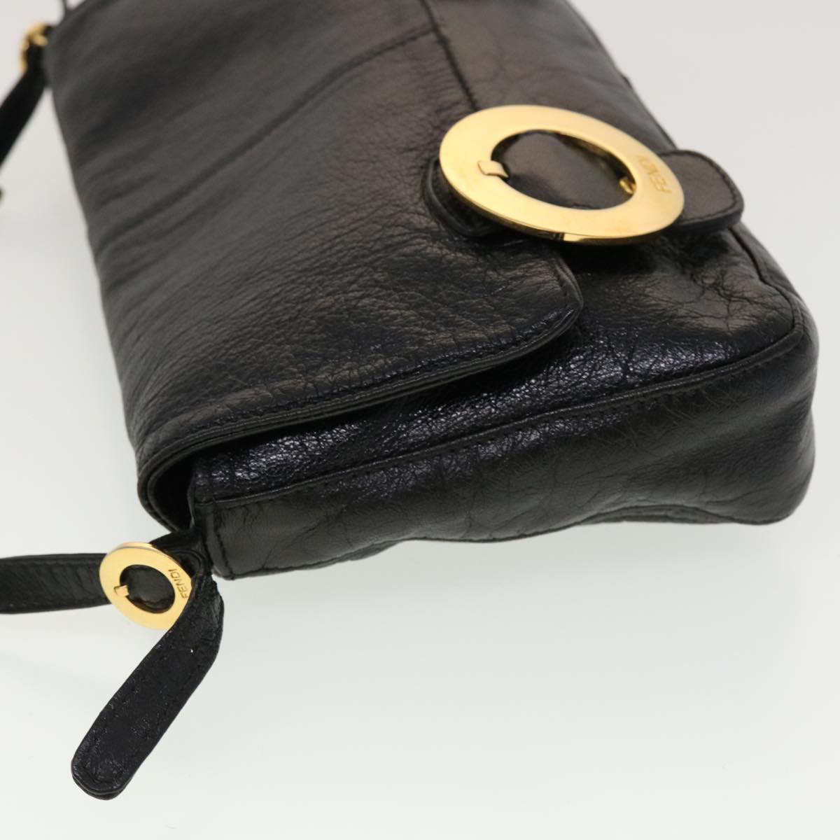 FENDI Shoulder Bag Leather Black 45283