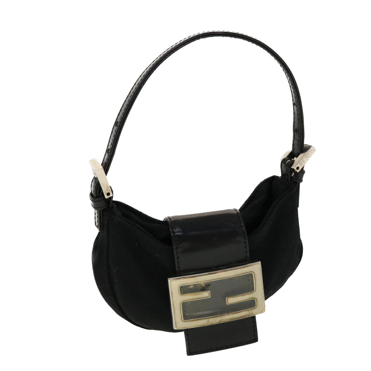 FENDI Mini Mamma Baguette Pouch Nylon Leather Black 45284