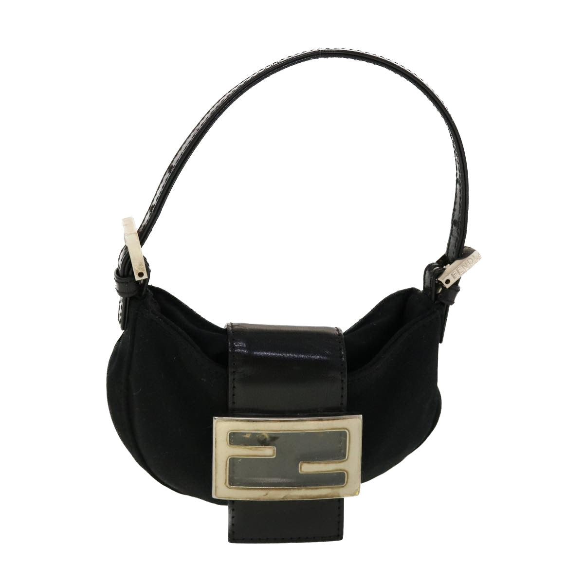 FENDI Mini Mamma Baguette Pouch Nylon Leather Black 45284