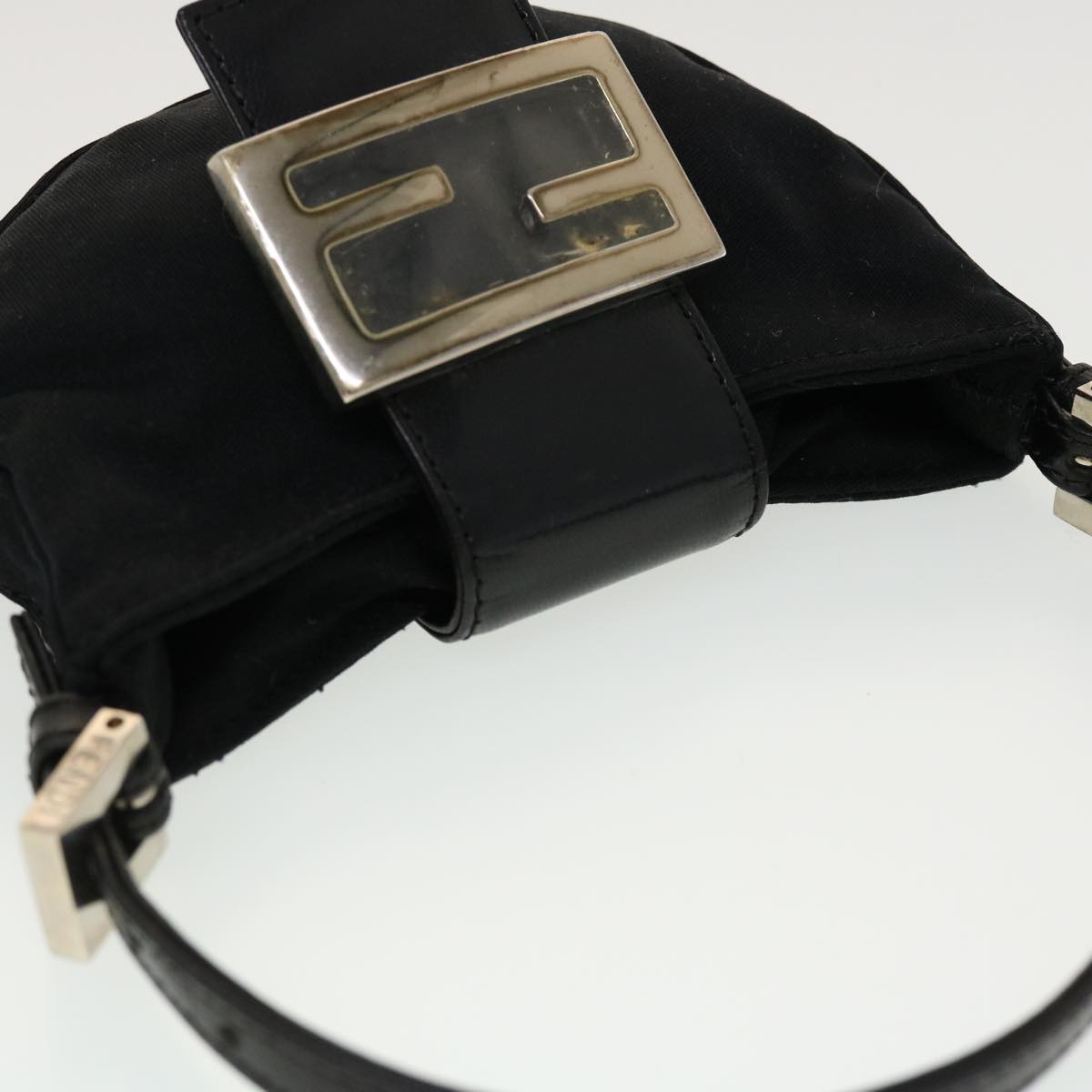 FENDI Mini Mamma Baguette Pouch Nylon Leather Black 45284