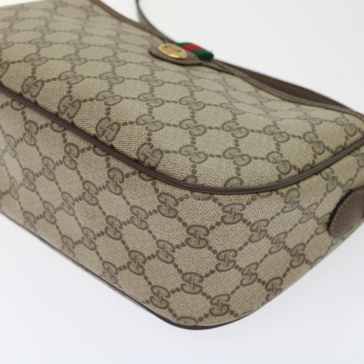 GUCCI GG Canvas Web Sherry Line Shoulder Bag PVC Leather Beige Red 45598