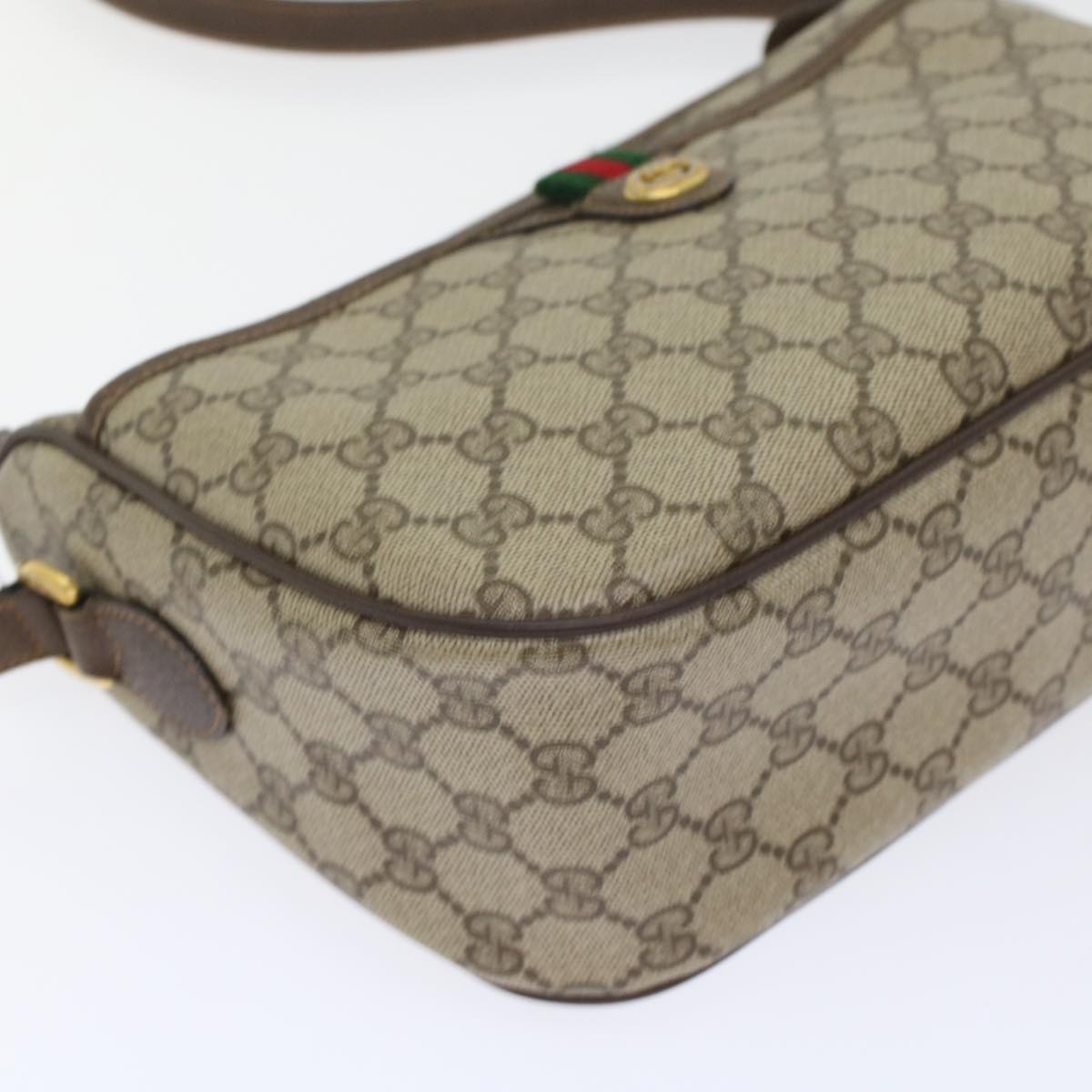 GUCCI GG Canvas Web Sherry Line Shoulder Bag PVC Leather Beige Red 45598