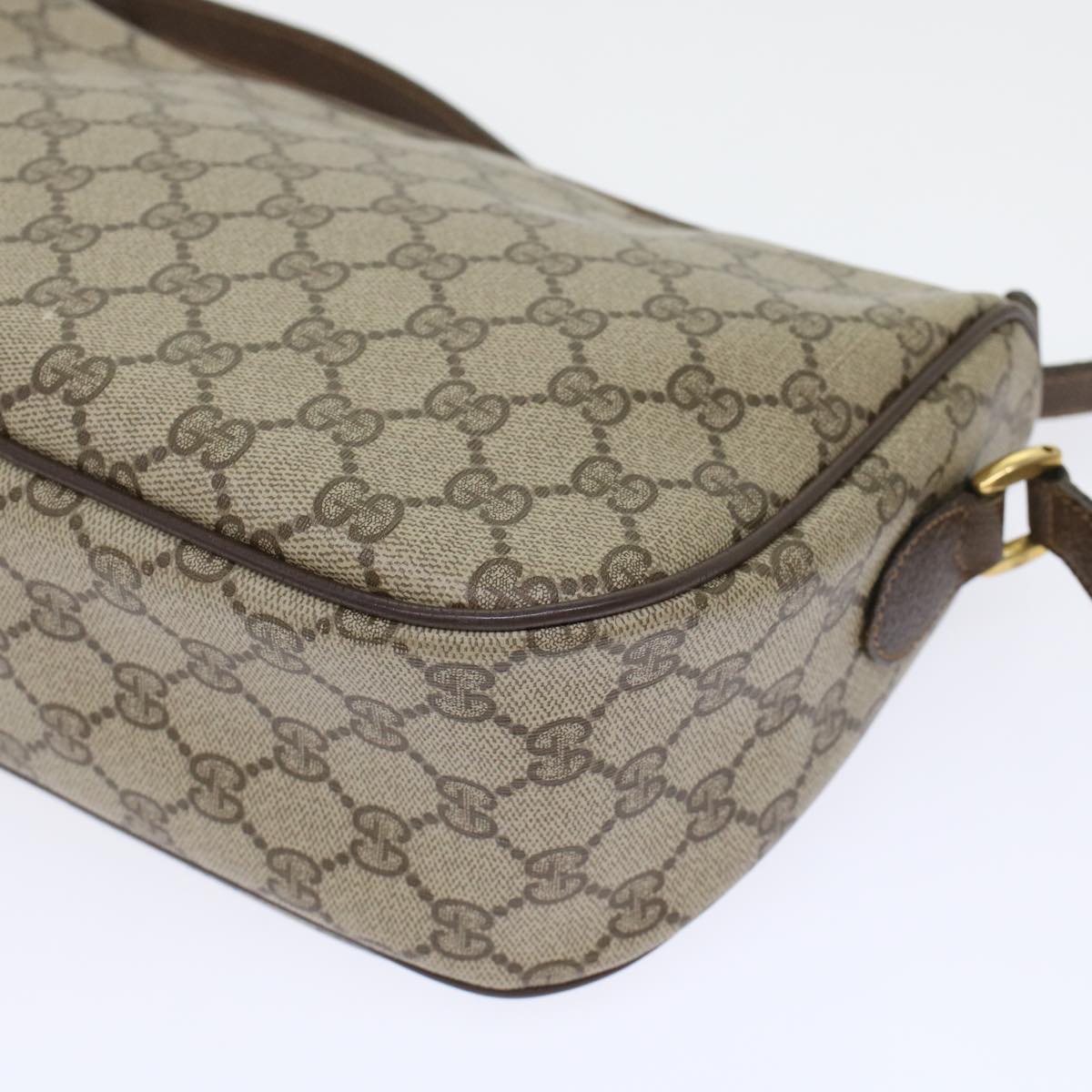 GUCCI GG Canvas Web Sherry Line Shoulder Bag PVC Leather Beige Red 45598