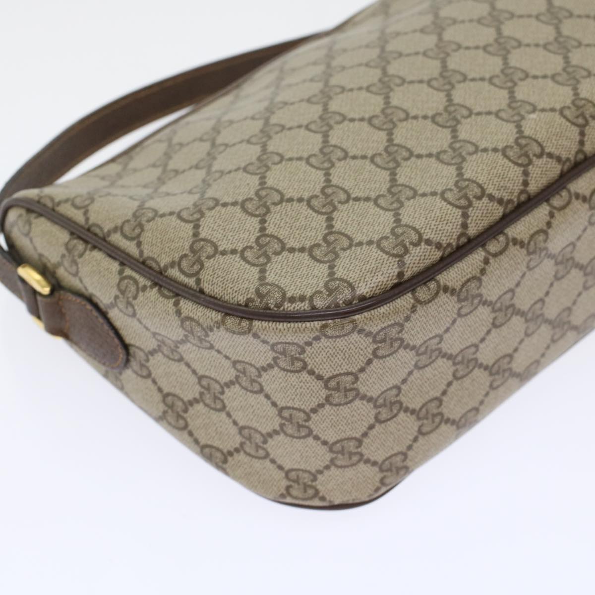 GUCCI GG Canvas Web Sherry Line Shoulder Bag PVC Leather Beige Red 45598