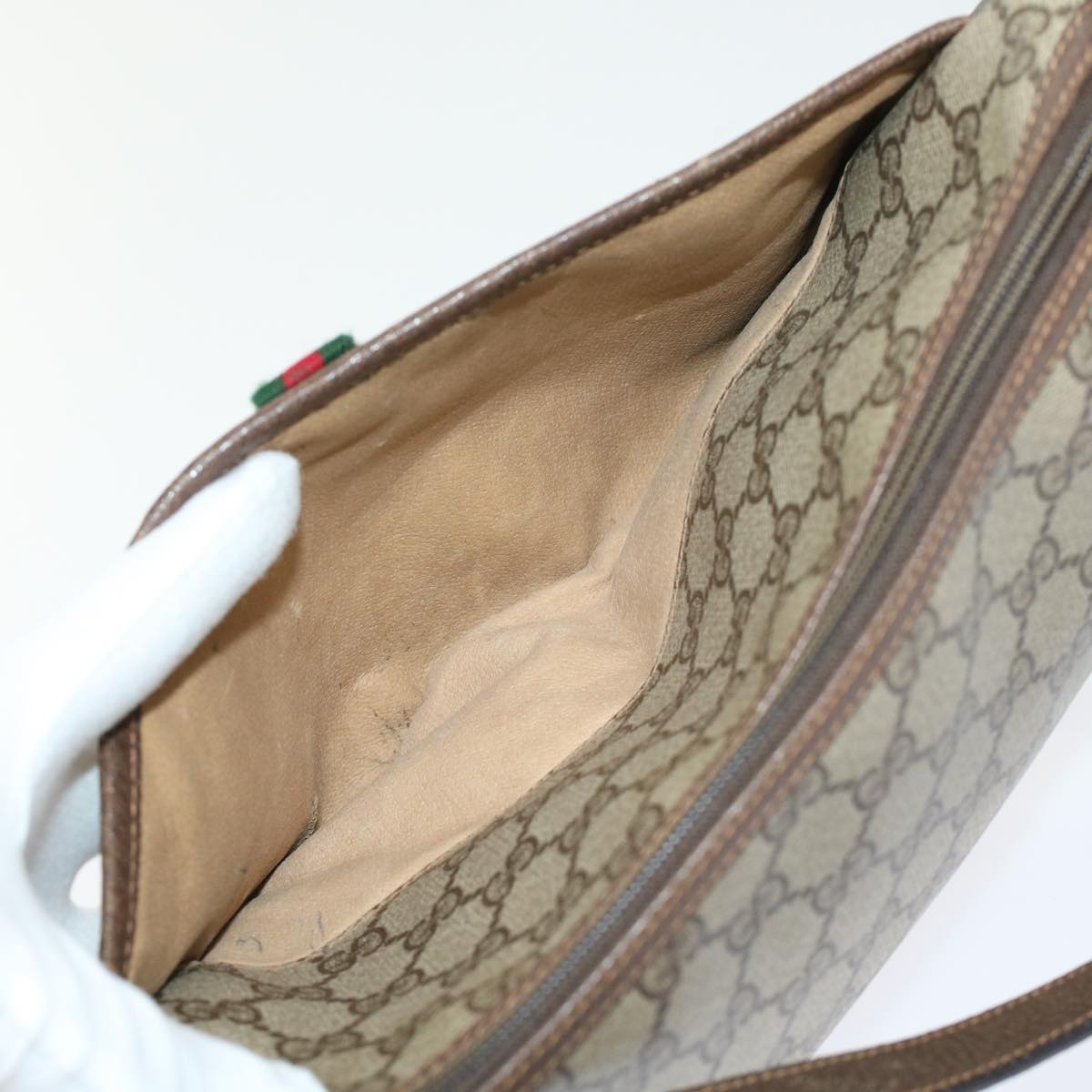 GUCCI GG Canvas Web Sherry Line Shoulder Bag PVC Leather Beige Red 45598