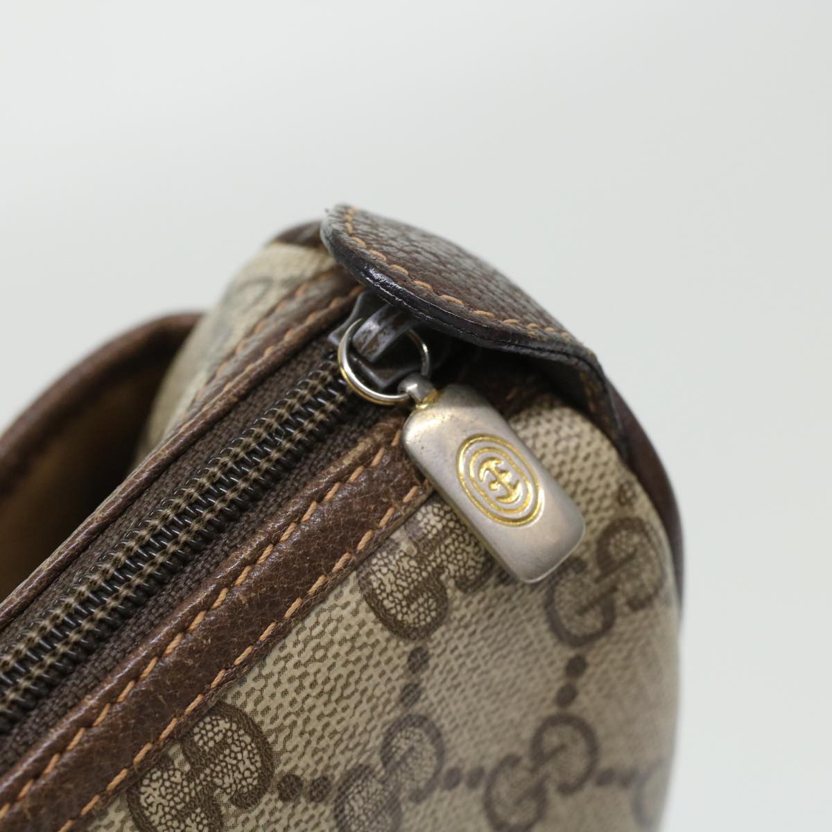 GUCCI GG Canvas Web Sherry Line Shoulder Bag PVC Leather Beige Red 45598
