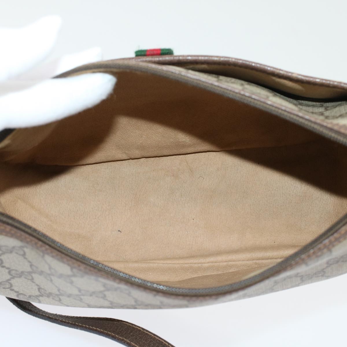 GUCCI GG Canvas Web Sherry Line Shoulder Bag PVC Leather Beige Red 45598