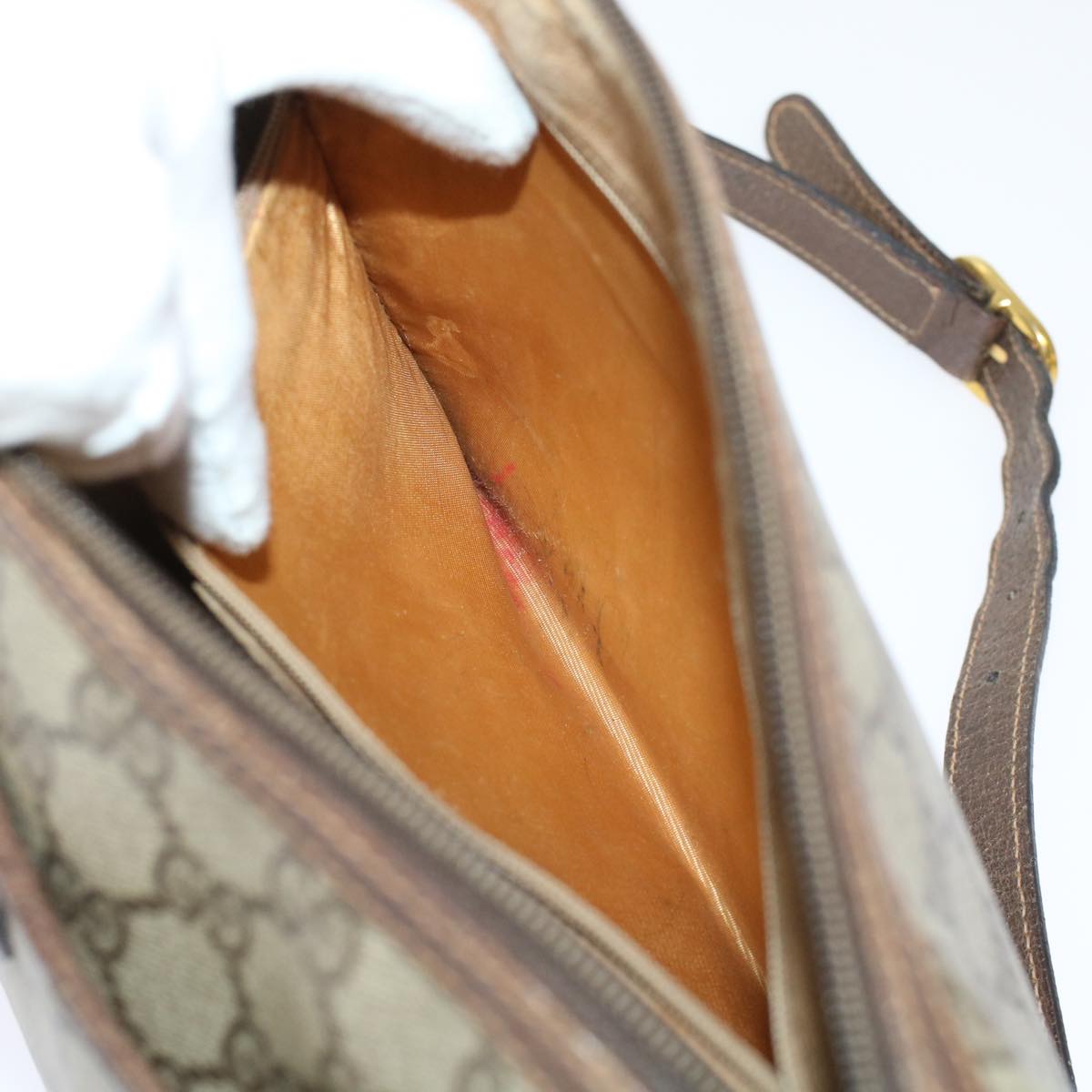 GUCCI GG Canvas Web Sherry Line Shoulder Bag PVC Leather Beige Red 45598