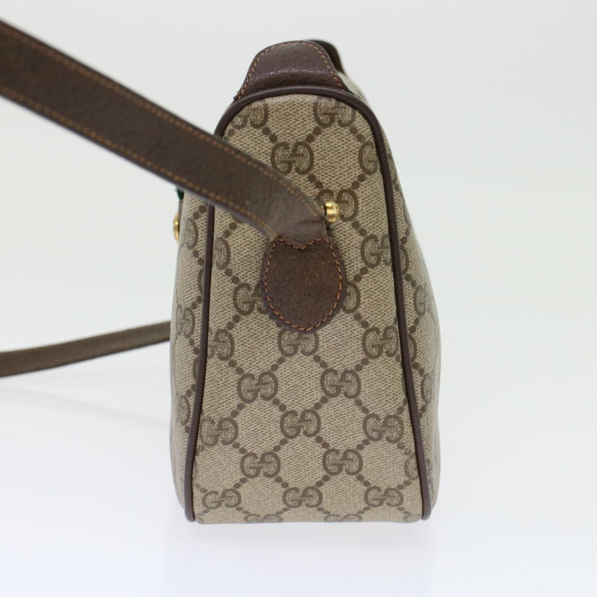 GUCCI GG Canvas Web Sherry Line Shoulder Bag PVC Leather Beige Red 45598
