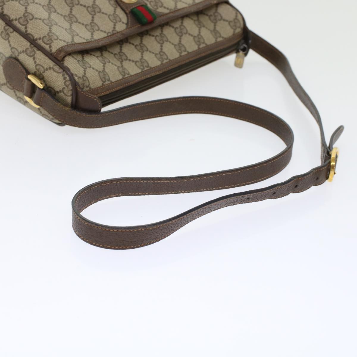 GUCCI GG Canvas Web Sherry Line Shoulder Bag PVC Leather Beige Red 45598
