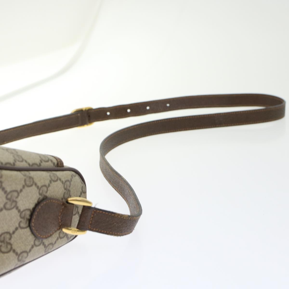GUCCI GG Canvas Web Sherry Line Shoulder Bag PVC Leather Beige Red 45598