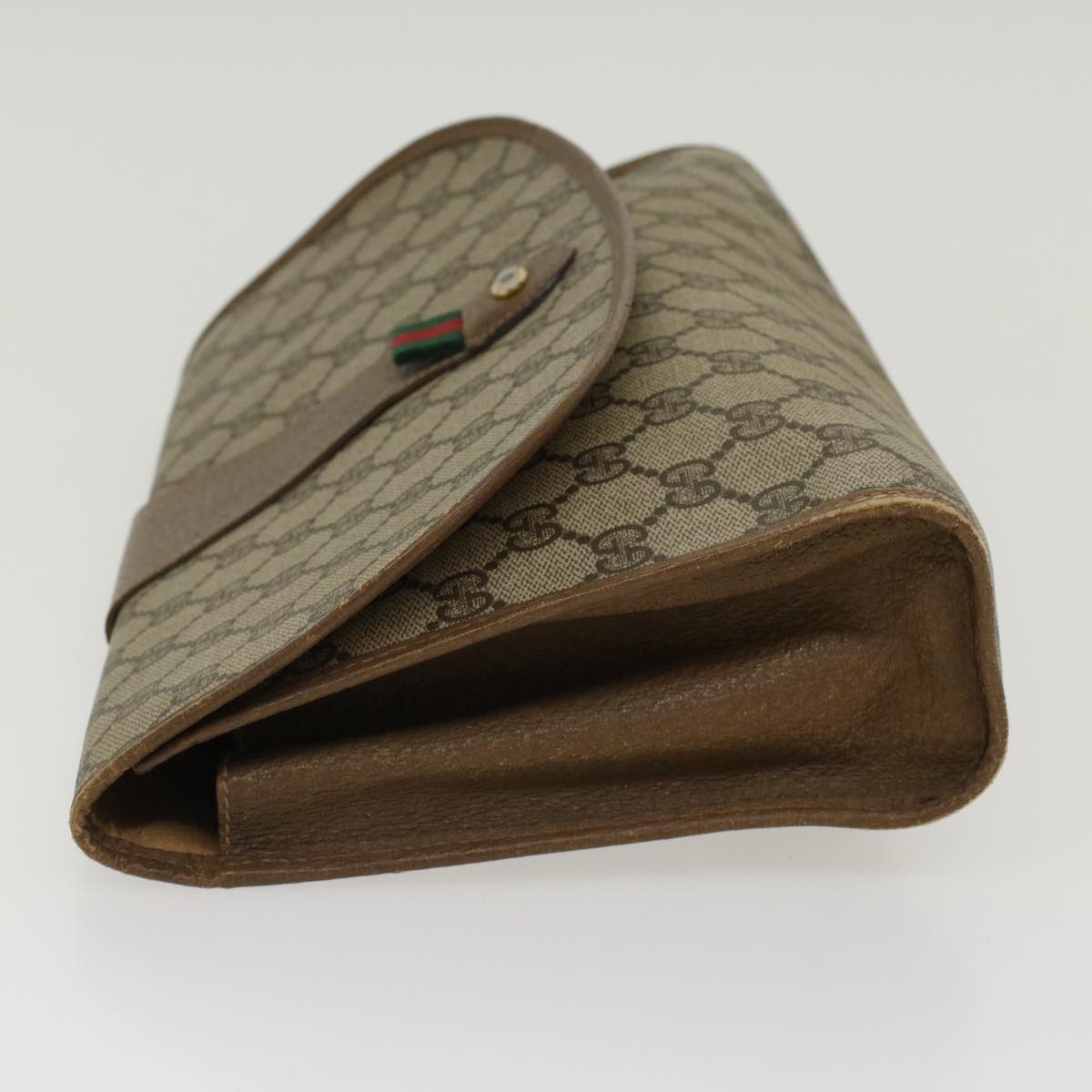 GUCCI GG Canvas Web Sherry Line Clutch Bag PVC Leather Beige Red 45599