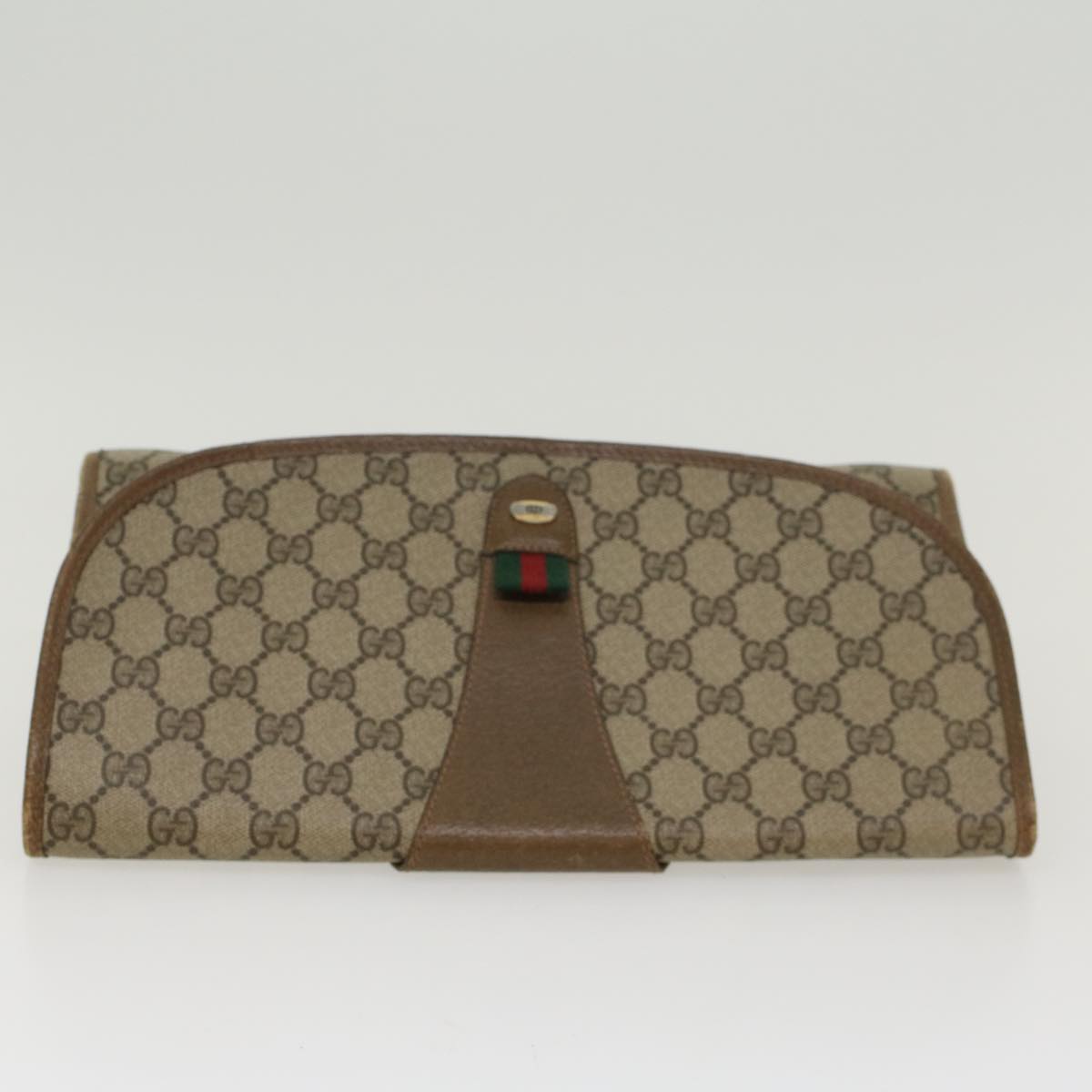 GUCCI GG Canvas Web Sherry Line Clutch Bag PVC Leather Beige Red 45599