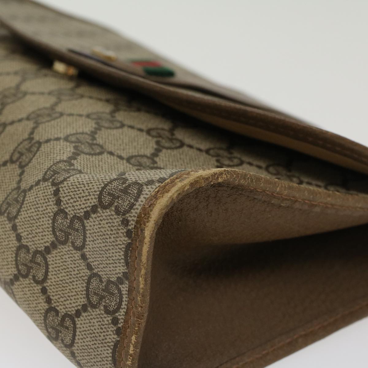 GUCCI GG Canvas Web Sherry Line Clutch Bag PVC Leather Beige Red 45599