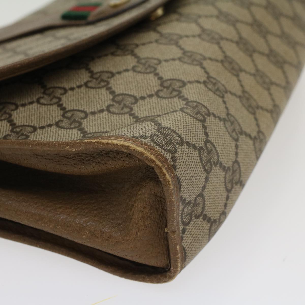 GUCCI GG Canvas Web Sherry Line Clutch Bag PVC Leather Beige Red 45599