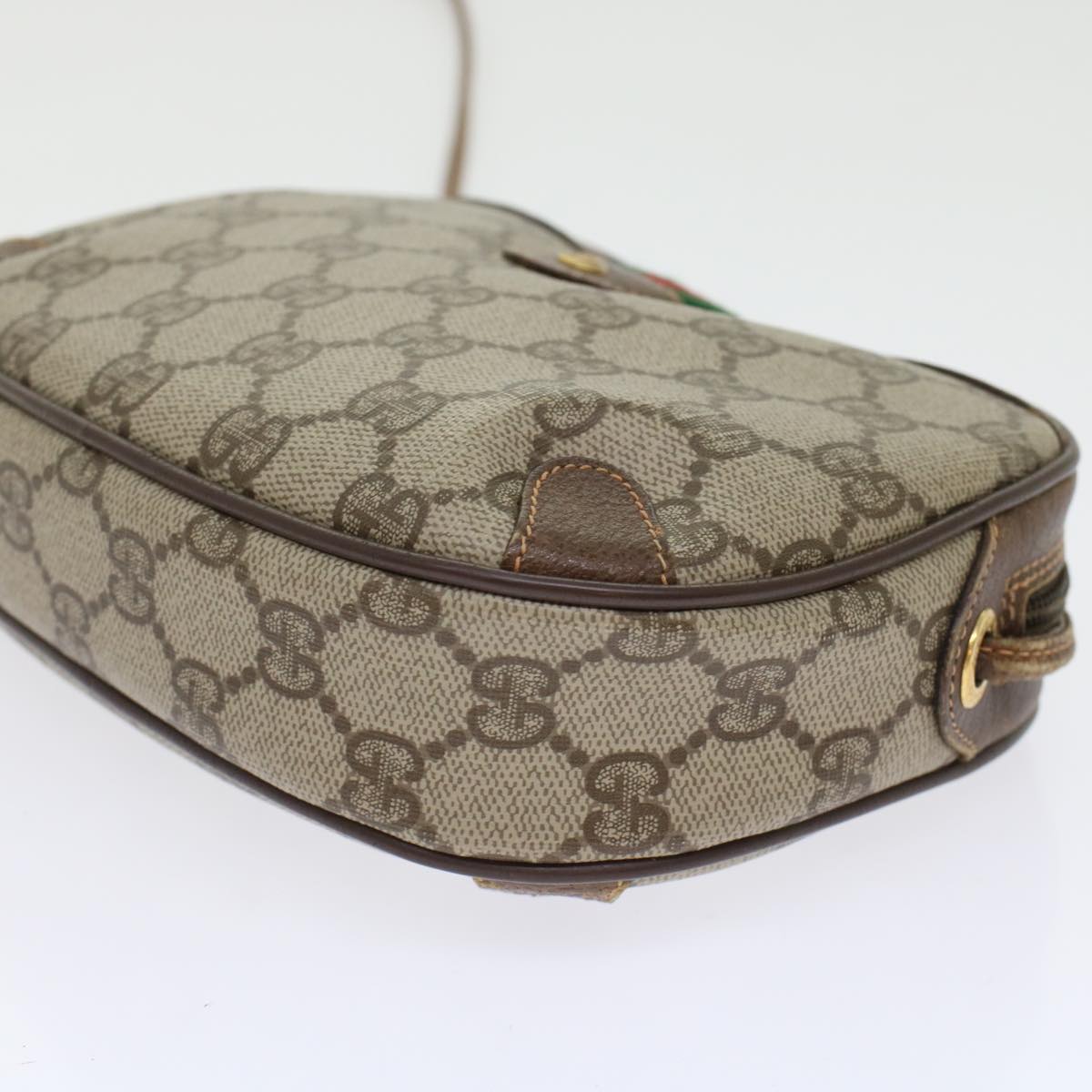 GUCCI GG Canvas Web Sherry Line Shoulder Bag PVC Leather Beige Red 45604