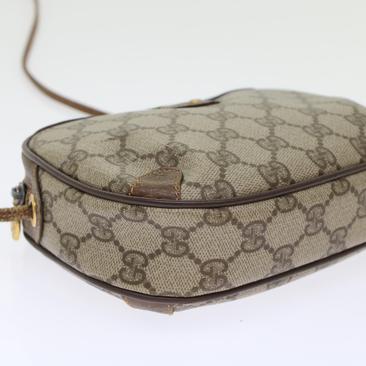 GUCCI GG Canvas Web Sherry Line Shoulder Bag PVC Leather Beige Red 45604