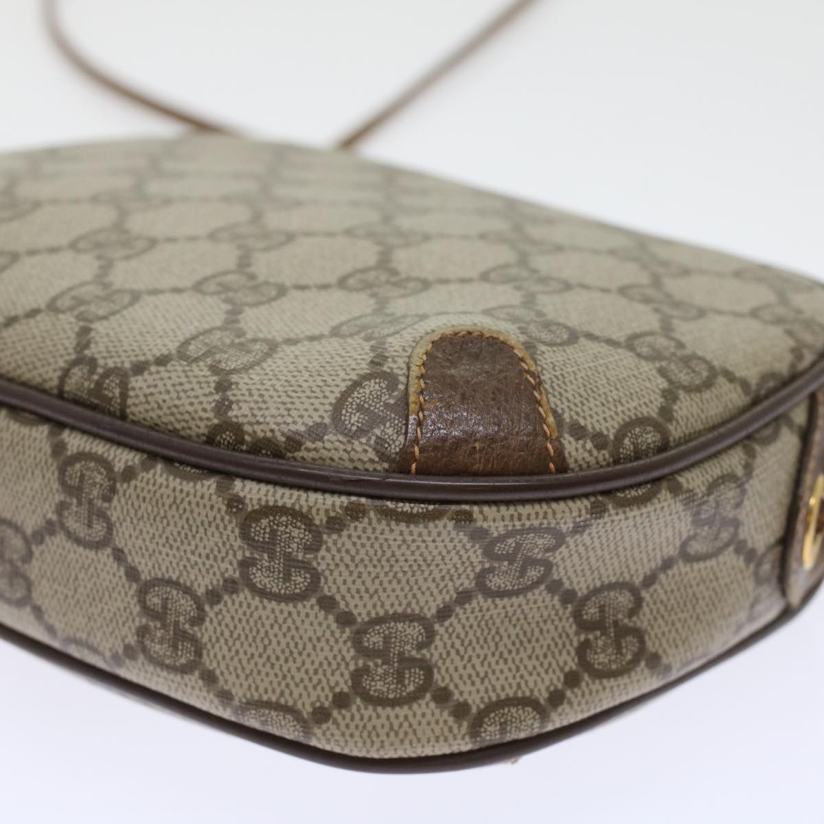 GUCCI GG Canvas Web Sherry Line Shoulder Bag PVC Leather Beige Red 45604