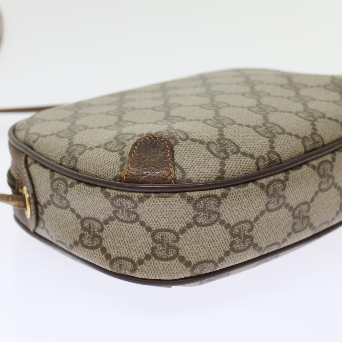 GUCCI GG Canvas Web Sherry Line Shoulder Bag PVC Leather Beige Red 45604