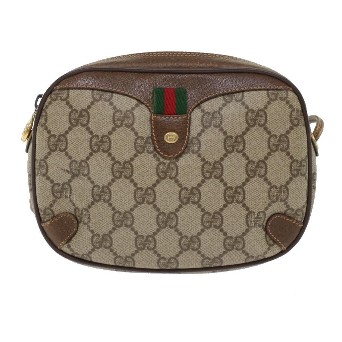 GUCCI GG Canvas Web Sherry Line Shoulder Bag PVC Leather Beige Red 45604