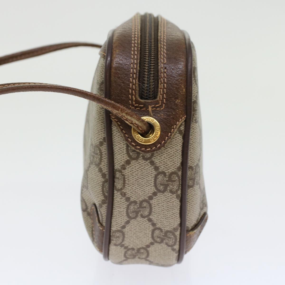 GUCCI GG Canvas Web Sherry Line Shoulder Bag PVC Leather Beige Red 45604