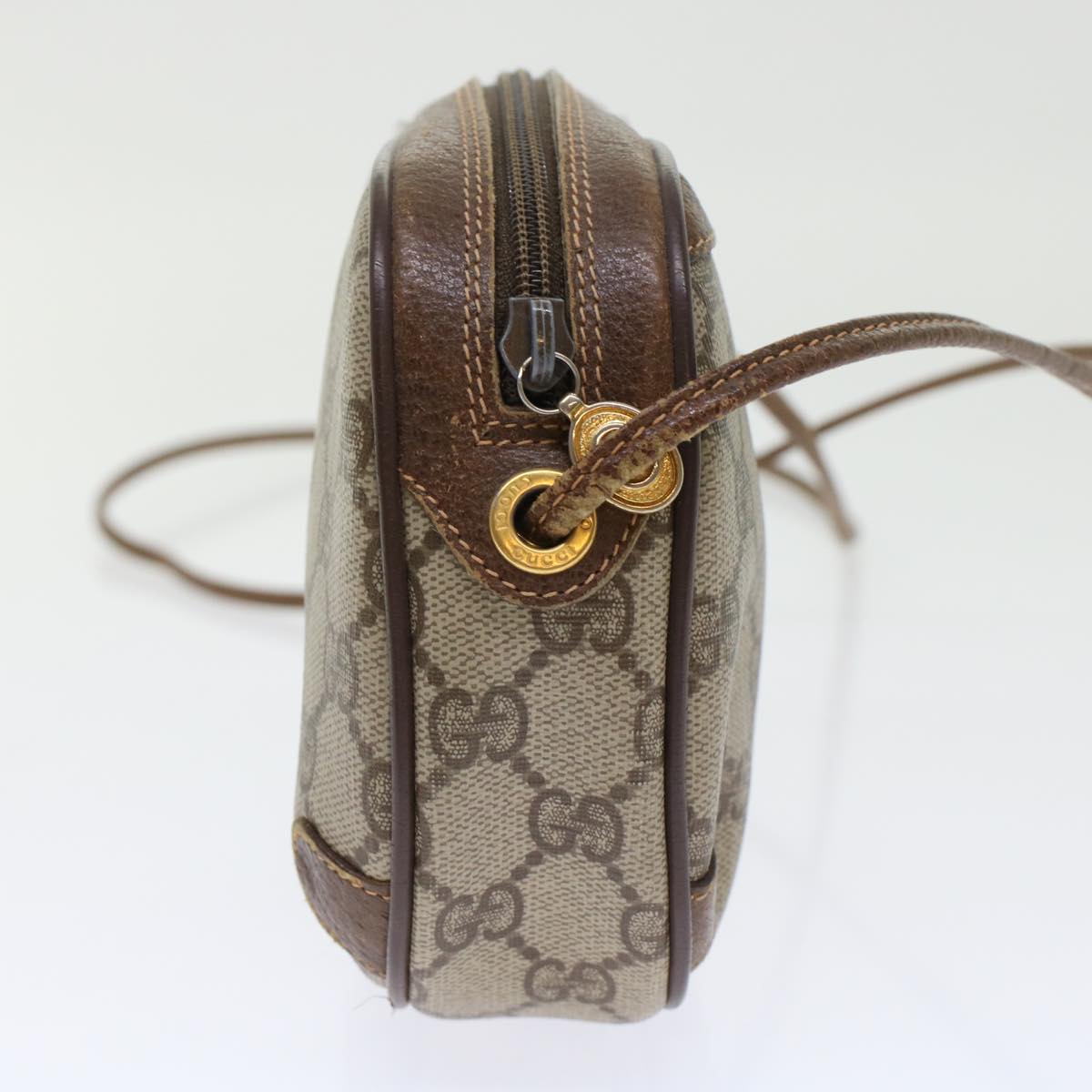GUCCI GG Canvas Web Sherry Line Shoulder Bag PVC Leather Beige Red 45604