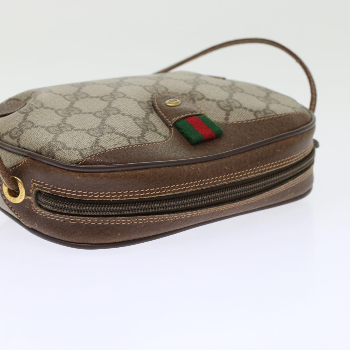 GUCCI GG Canvas Web Sherry Line Shoulder Bag PVC Leather Beige Red 45604