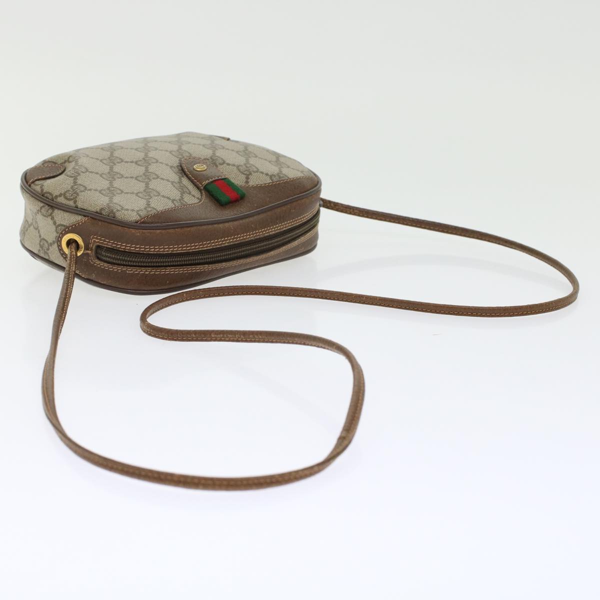 GUCCI GG Canvas Web Sherry Line Shoulder Bag PVC Leather Beige Red 45604