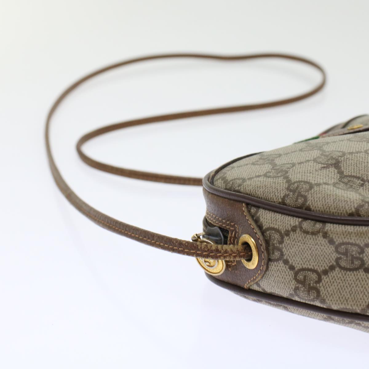 GUCCI GG Canvas Web Sherry Line Shoulder Bag PVC Leather Beige Red 45604