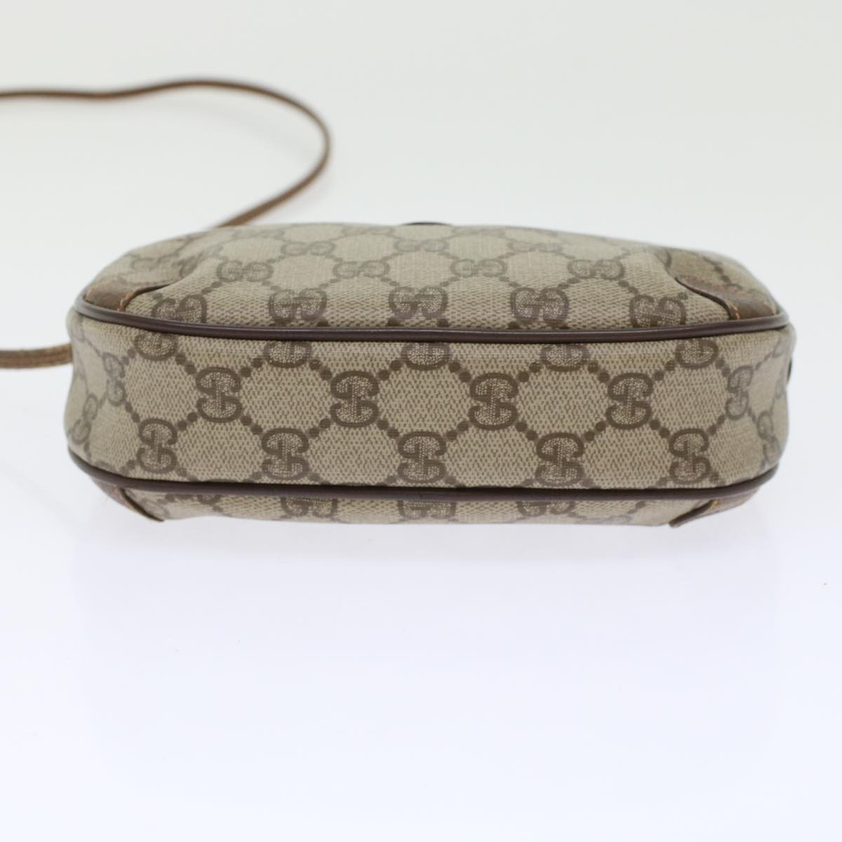 GUCCI GG Canvas Web Sherry Line Shoulder Bag PVC Leather Beige Red 45604