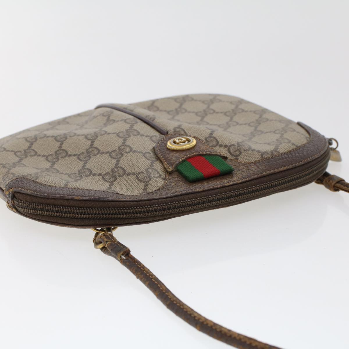GUCCI GG Canvas Web Sherry Line Hand Bag PVC Leather Beige Red 45605