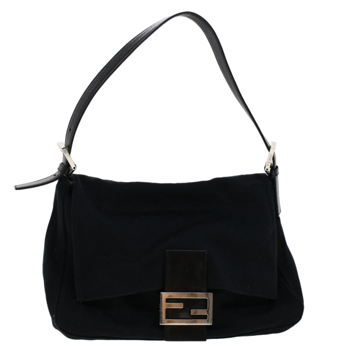 FENDI Mamma Baguette Shoulder Bag Nylon Black 45607