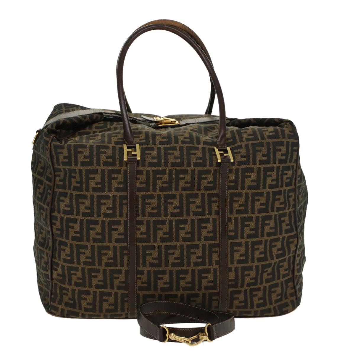 FENDI Zucca Canvas Boston Bag Nylon 2way Brown Black 45632