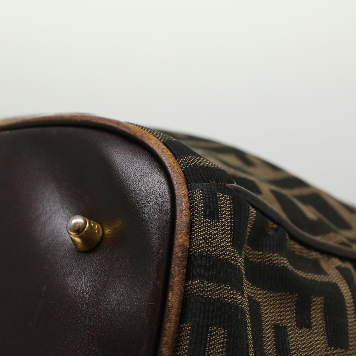 FENDI Zucca Canvas Boston Bag Nylon 2way Brown Black 45632