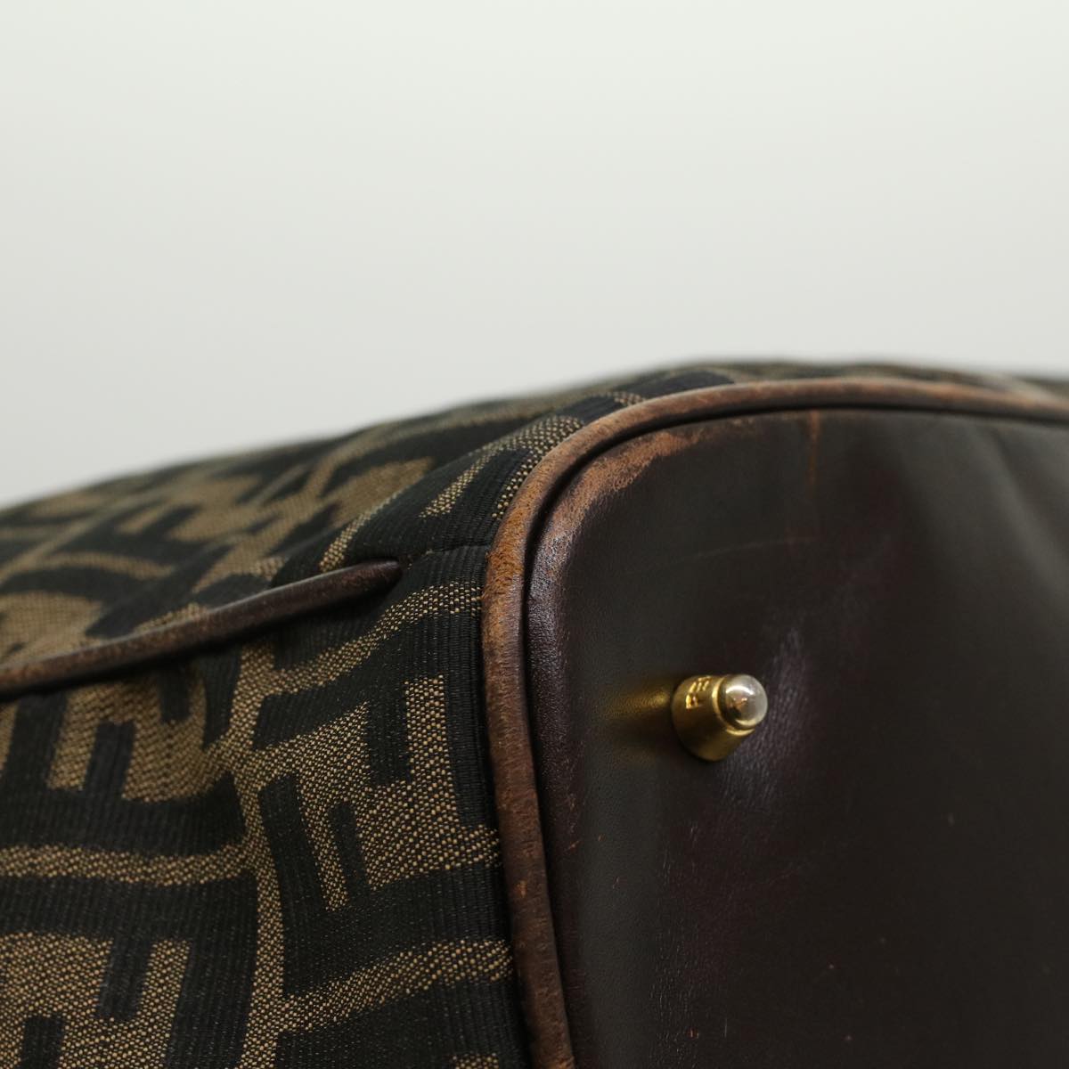 FENDI Zucca Canvas Boston Bag Nylon 2way Brown Black 45632